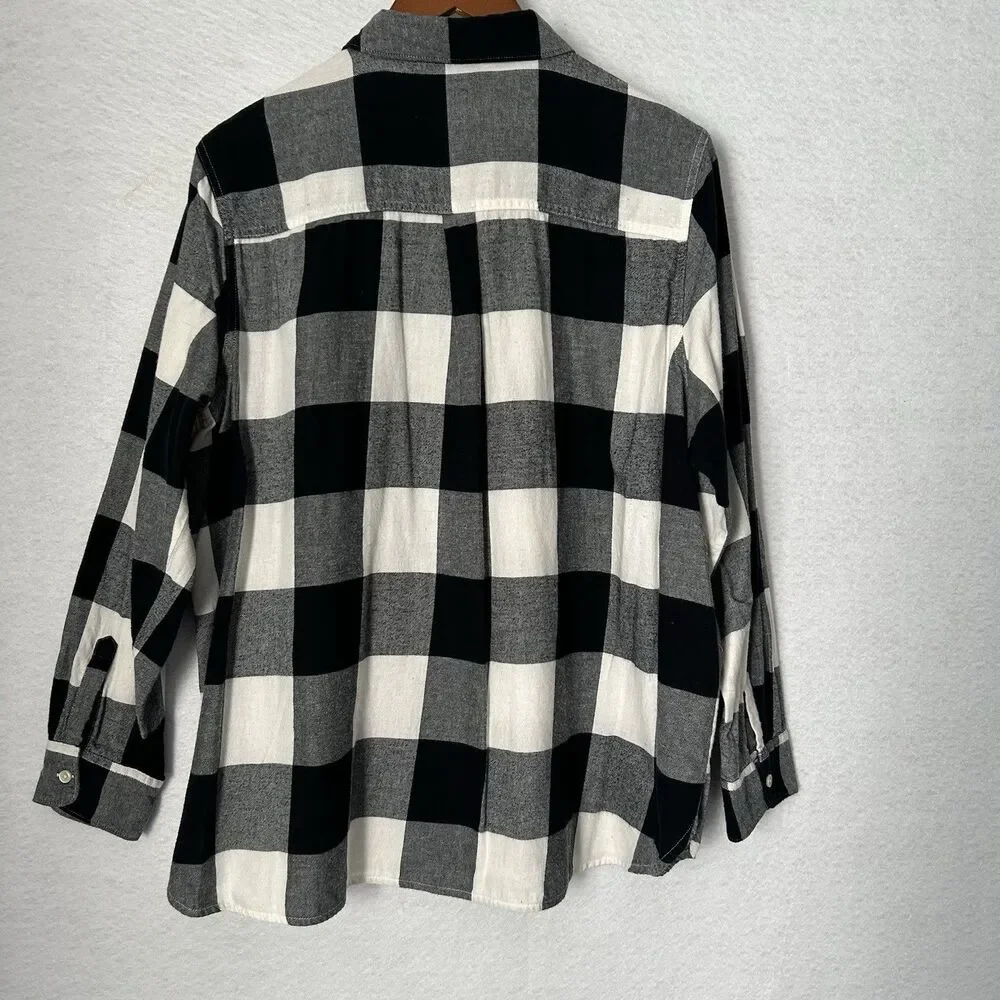 Old Navy Shirt Women XXL Black White Plaid Buffalo Classic Flannel Preppy Casual - Picture 12 of 12